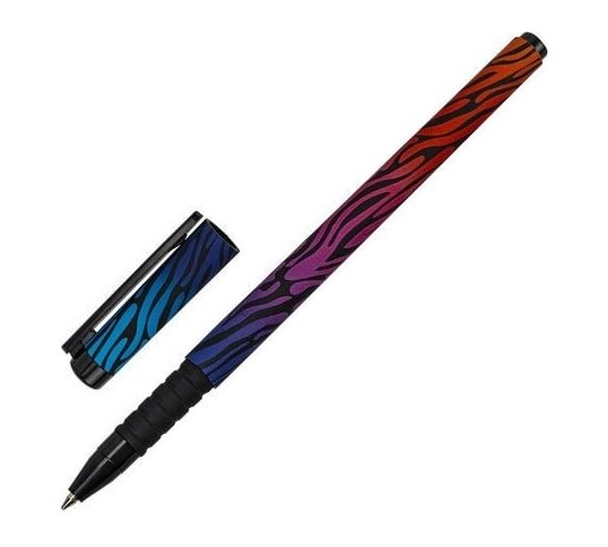 Шариковая ручка BRAUBERG SOFT TOUCH GRIP NEON ZEBRA синяя, мягкое покрытие, узел 0.7 мм 143721