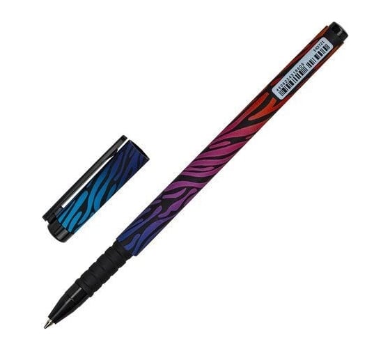 Шариковая ручка BRAUBERG SOFT TOUCH GRIP NEON ZEBRA синяя, мягкое покрытие, узел 0.7 мм 143721