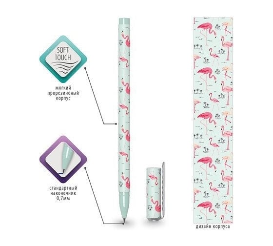 Шариковая ручка BRAUBERG SOFT TOUCH STICK FLAMINGO синяя, мягкое покрытие, узел 0.7 мм 143705 1