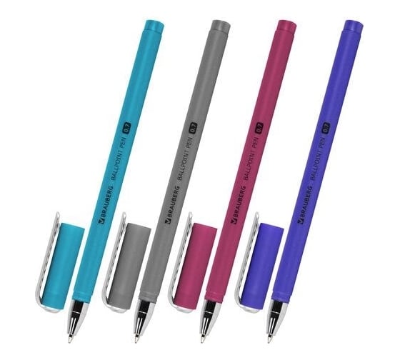Шариковая ручка BRAUBERG SOFT TOUCH STICK METALLIC синяя, мягкое покрытие, ассорти, 0.7 мм 143699