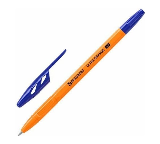 Шариковые ручки BRAUBERG Ultra Orange синие, набор 10 штук, корпус оранжевый, узел 0.7 мм 143571