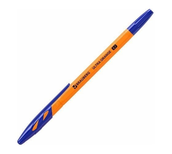 Шариковые ручки BRAUBERG Ultra Orange синие, набор 10 штук, корпус оранжевый, узел 0.7 мм 143571