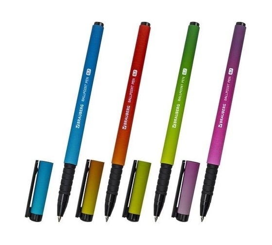 Шариковая ручка BRAUBERG SOFT TOUCH GRIP GRADIENT NEON синяя, мягкое покрытие, ассорти, 0.7 мм 143710