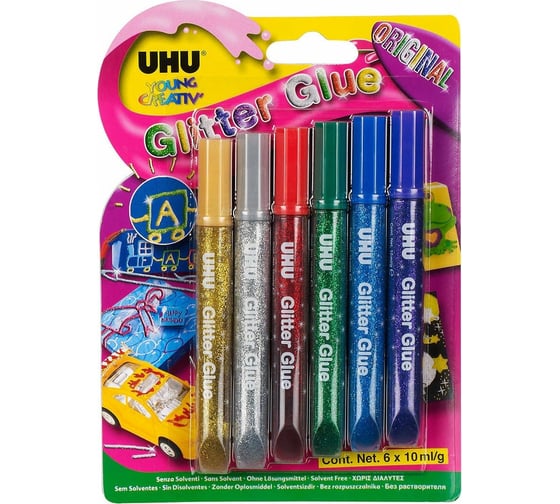 Клеящие блестки UHU Creative 6x10 мл, блистер 39040