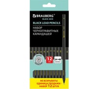 Чернографитные карандаши BRAUBERG набор 12 шт, 2Н-4В, без резинки, дерево, заточеные 180620