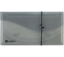 Каскадная папка Lamark на резинке, 4 отделения, 0.4 мм, DL, прозрачная/серая TF0405-GR