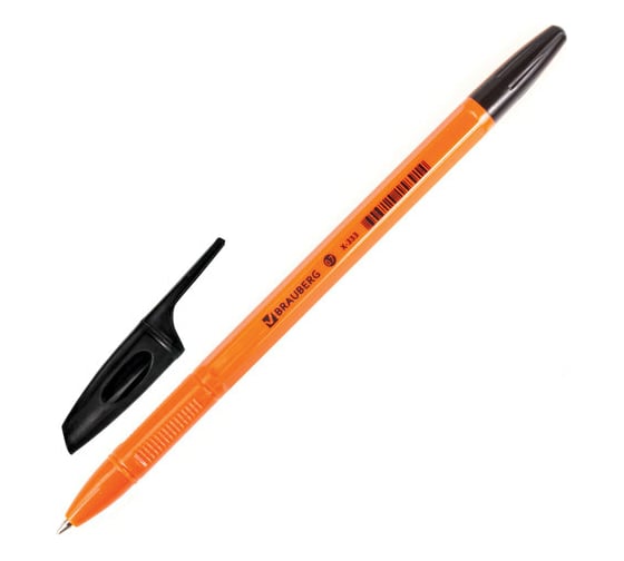 Шариковая ручка BRAUBERG X-333 Orange, черная, корпус оранжевый, узел 0,7 мм, линия письма 0,35 мм, 142410