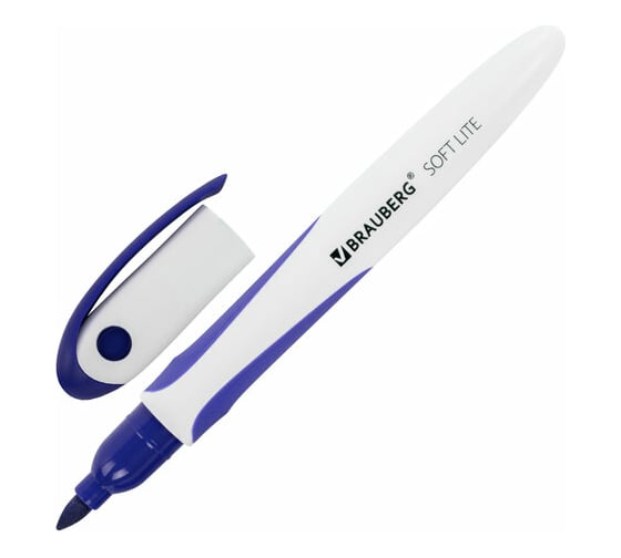 Маркер для белой доски BRAUBERG Soft Lite стираемый, синий, 3 мм, резиновая вставка 152105 1