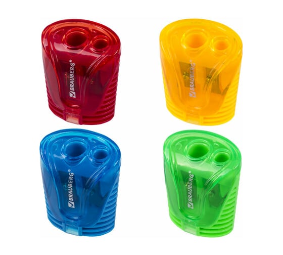 Точилка BRAUBERG Cell Dual 2 отверстия для чернографитных карандашей (в том числе утолщенных), с контейнером, корпус ассорти 228435