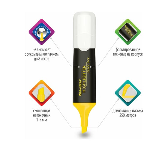 Текстовыделитель BRAUBERG Black Jack желтый, линия 1-5 мм 151894
