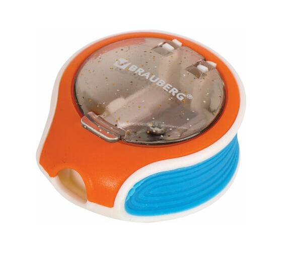 Точилка BRAUBERG Mix Soft пластиковая, с контейнером, корпус ассорти 229585