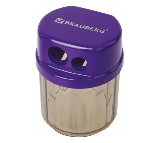 Точилка BRAUBERG Drum Dual 2 отверстия для чернографитных карандашей (в том числе утолщенных), с контейнером, корпус ассорти 228436