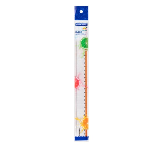 Пластиковая линейка BRAUBERG Fresh Zone 30 см, прозрачная, с оранжевой шкалой 210759