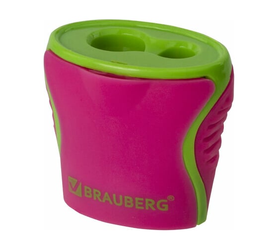 Точилка BRAUBERG Mix Dual 2 отверстия для чернографитных карандашей (в том числе утолщенных), с контейнером, корпус ассорти 228449