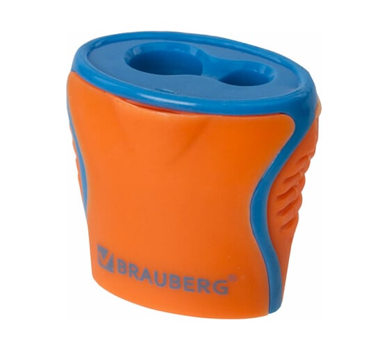 Точилка BRAUBERG Mix Dual 2 отверстия для чернографитных карандашей (в том числе утолщенных), с контейнером, корпус ассорти 228449