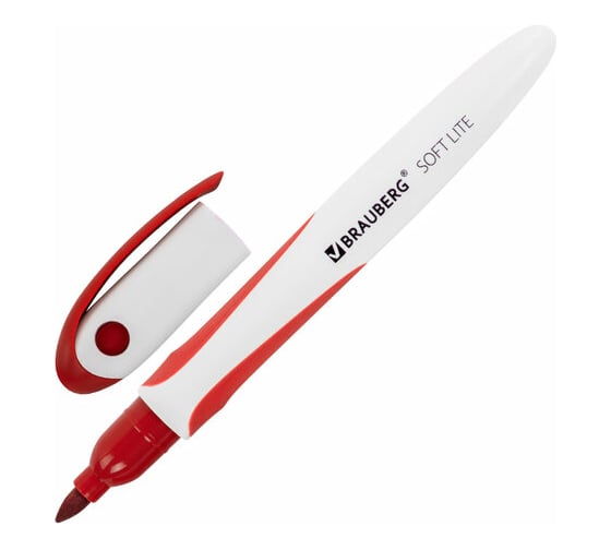 Маркер для белой доски BRAUBERG Soft Lite стираемый, красный, 3 мм, резиновая вставка 152104