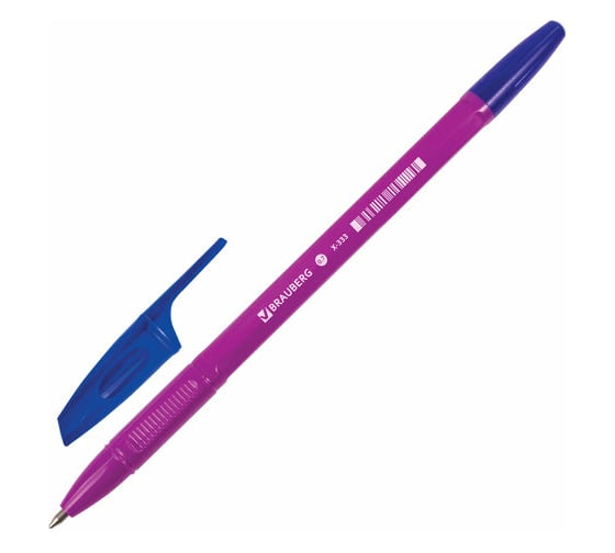 Шариковая ручка BRAUBERG X-333 Neon Solid синяя, корпус ассорти, узел 0,7 мм, линия письма 0,35 мм 142831 1