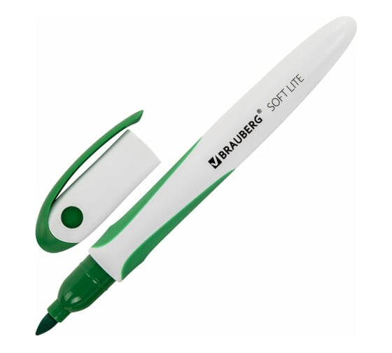 Маркер для белой доски BRAUBERG Soft Lite стираемый, зеленый, 3 мм, резиновая вставка 152106 1