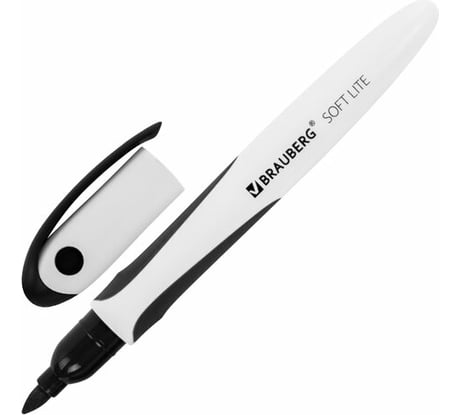 Маркер для белой доски Soft Lite стираемый BRAUBERG, черный, 3 мм, резиновая вставка 12 шт 152103