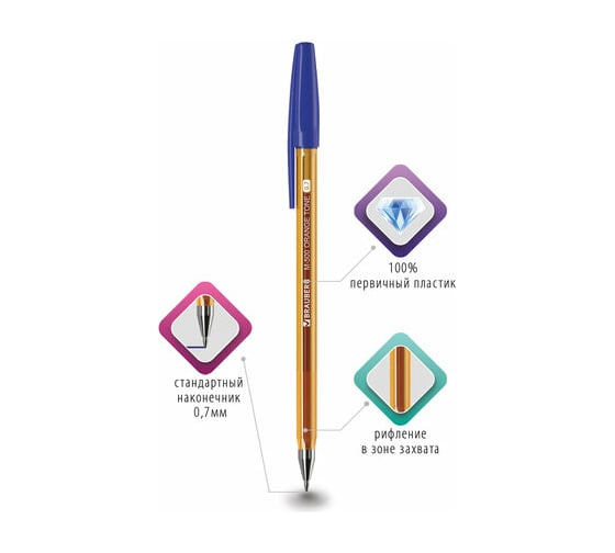 Шариковая ручка BRAUBERG M-500 Orange Tone синяя, корпус тонированный оранжевый, узел 0,7 мм, линия письма 0,35 мм 143451