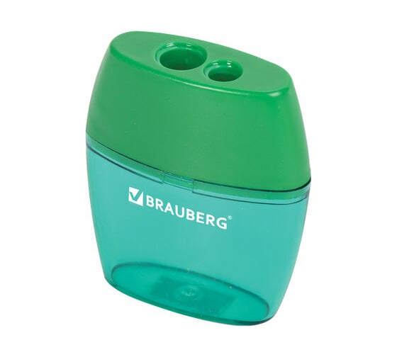 Точилка BRAUBERG Diamond Dual 2 отверстия для чернографитных карандашей (в том числе утолщенных), с контейнером, ассорти 226941