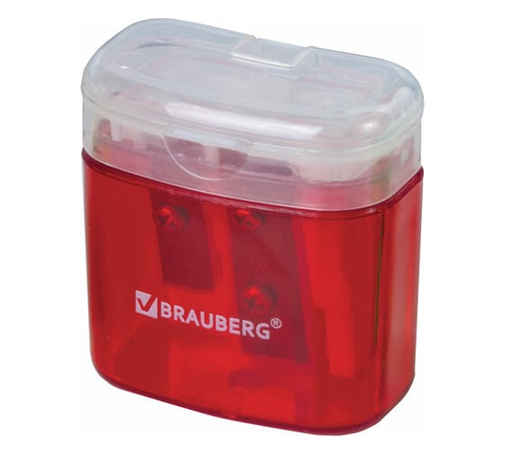 Точилка BRAUBERG Chief 2 отверстия для чернографитных и цветных карандашей, с контейнером, с крышкой, ассорти 226942