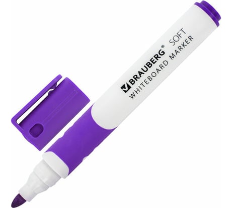 Маркер для белой доски Soft стираемый BRAUBERG, фиолетовый, 5 мм, резиновая вставка 12 шт 152109