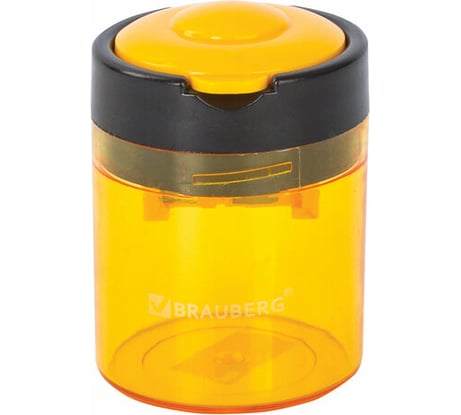 Точилка Office Round BRAUBERG 2 отверстия для чернографитных карандашей (в том числе утолщенных), с контейнером, ассорти 12 шт 228446