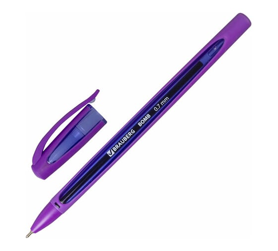 Масляная шариковая ручка BRAUBERG Bomb Gt Color синяя, прорезиненный корпус ассорти, узел 0,7 мм, линия письма 0,35 мм 143346