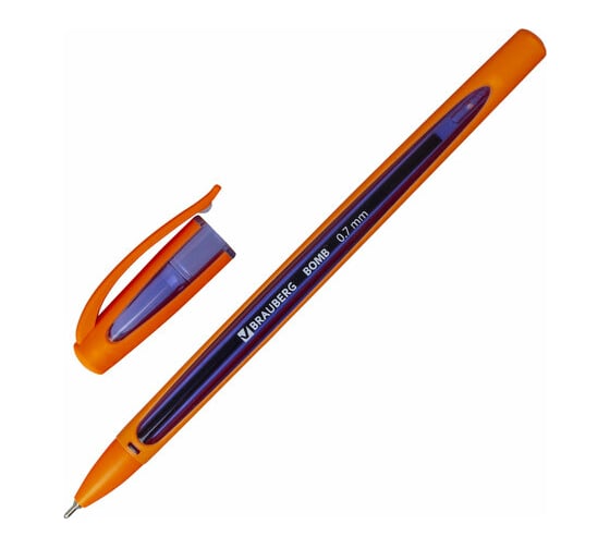 Масляная шариковая ручка BRAUBERG Bomb Gt Color синяя, прорезиненный корпус ассорти, узел 0,7 мм, линия письма 0,35 мм 143346