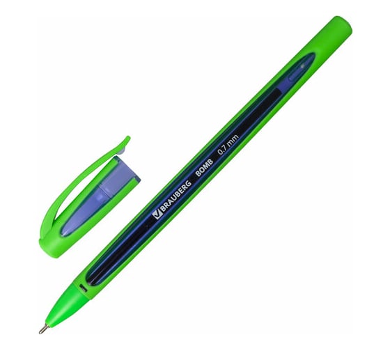 Масляная шариковая ручка BRAUBERG Bomb Gt Color синяя, прорезиненный корпус ассорти, узел 0,7 мм, линия письма 0,35 мм 143346