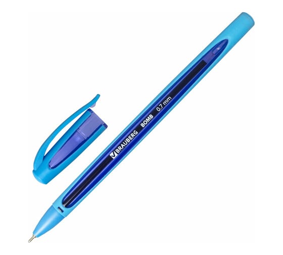 Масляная шариковая ручка BRAUBERG Bomb Gt Color синяя, прорезиненный корпус ассорти, узел 0,7 мм, линия письма 0,35 мм 143346