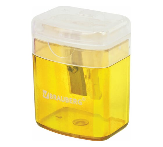Точилка BRAUBERG OfficeBox с контейнером и крышкой, прямоугольная, в упаковке с подвесом, ассорти 222494