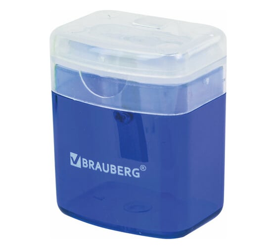 Точилка BRAUBERG OfficeBox с контейнером и крышкой, прямоугольная, в упаковке с подвесом, ассорти 222494