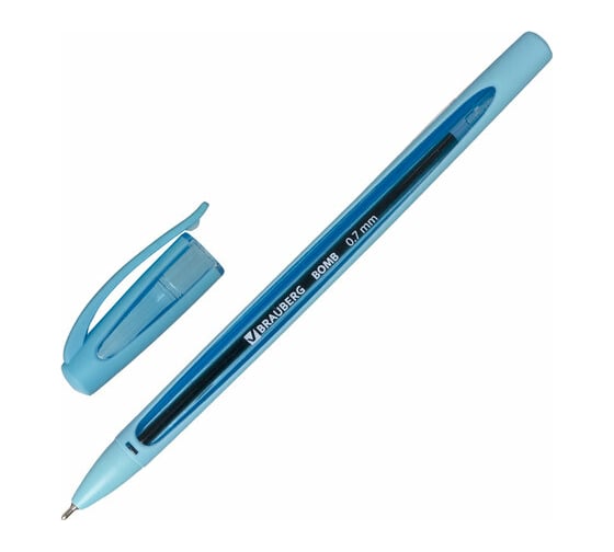 Масляная шариковая ручка BRAUBERG Bomb Gt Pastel синяя, прорезиненный корпус ассорти, узел 0,7 мм, линия письма 0,35 мм 143347 1