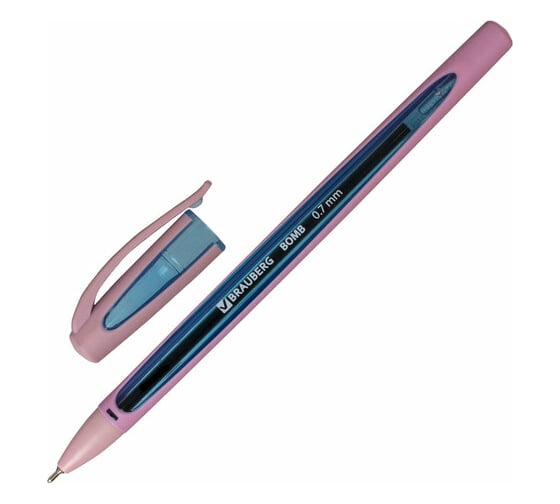 Масляная шариковая ручка BRAUBERG Bomb Gt Pastel синяя, прорезиненный корпус ассорти, узел 0,7 мм, линия письма 0,35 мм 143347