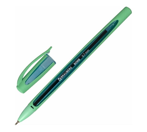 Масляная шариковая ручка BRAUBERG Bomb Gt Pastel синяя, прорезиненный корпус ассорти, узел 0,7 мм, линия письма 0,35 мм 143347