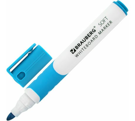 Маркер для белой доски Soft стираемый BRAUBERG, светло-голубой, 5 мм, резиновая вставка 12 шт 152111