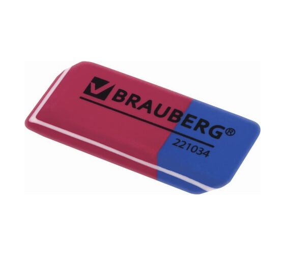 Ластик BRAUBERG Assistant 80, 41x14x8 мм, красно-синий, прямоугольный, скошенные края, 221034 1