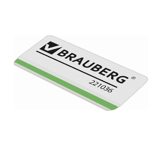 Ластик BRAUBERG Partner, 57x18x8 мм, белый, прямоугольный, скошенные края, 221036