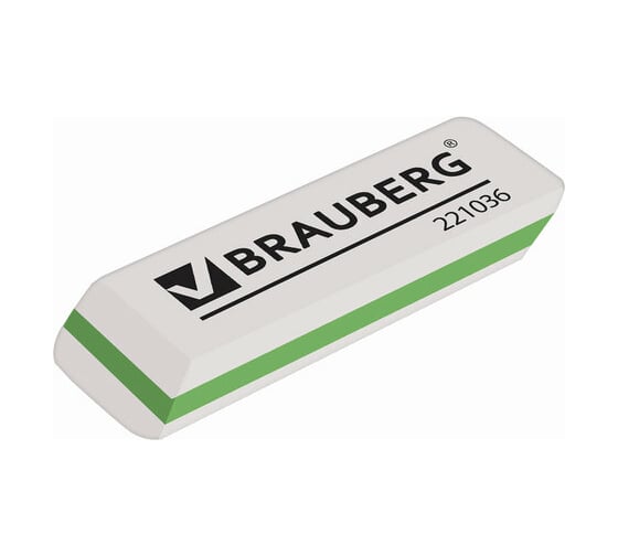 Ластик BRAUBERG Partner, 57x18x8 мм, белый, прямоугольный, скошенные края, 221036