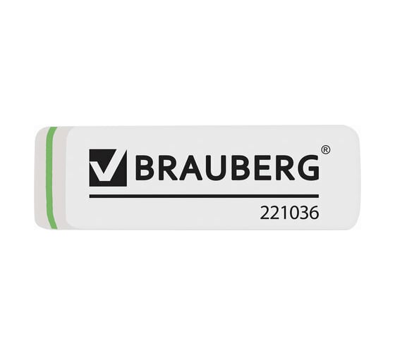 Ластик BRAUBERG Partner, 57x18x8 мм, белый, прямоугольный, скошенные края, 221036