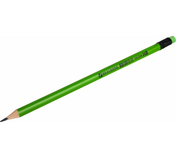 Чернографитный карандаш BRAUBERG, 1 шт., Neon, Hb, трехгранный, с ластиком, корпус неоновый ассорти, 181298 1