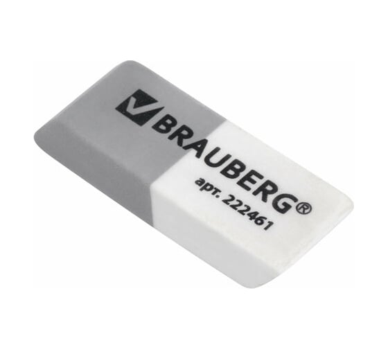 Ластик BRAUBERG, 41x14x8 мм, серо-белый, прямоугольный, скошенные края, 222461 1