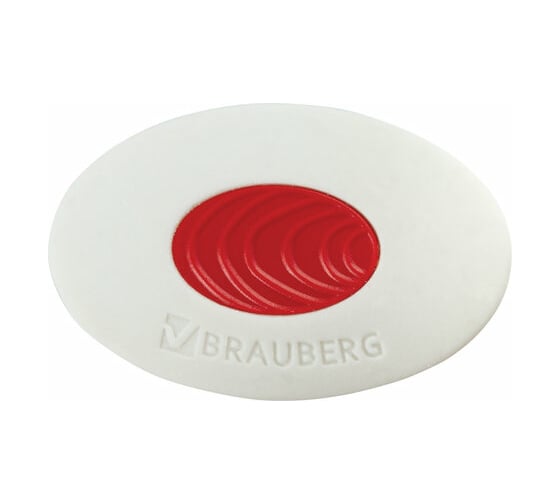 Ластик BRAUBERG Oval Pro, 40x26x8 мм, овальный, красный пластиковый держатель, 229560
