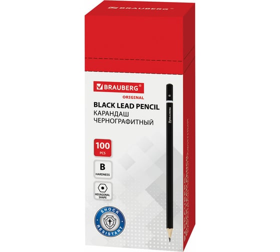 Чернографитный карандаш BRAUBERG, 1 шт., Touch line, В, корпус черный, заточенный, 180622