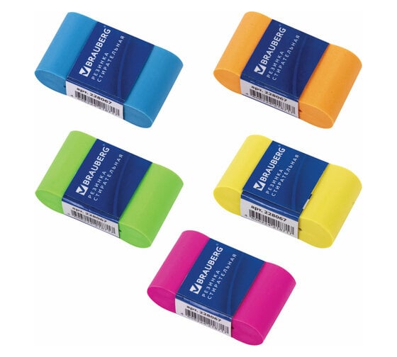 Ластик BRAUBERG Rainbow, 42x23x13 мм, цвет ассорти, картонный держатель, 228067 1