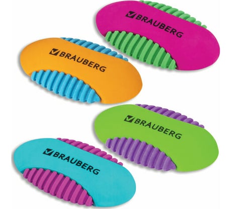 Ластик Mix S BRAUBERG, 58x33x13 мм, цвет ассорти 20 шт 228724