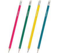 Чернографитный карандаш Fluor BRAUBERG, Нв, с ластиком, корпус неоновый ассорти, заточенный 100 шт 180613