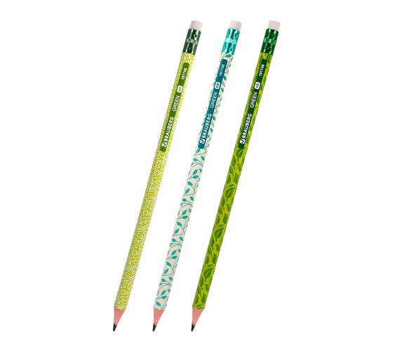 Чернографитный карандаш BRAUBERG Green, 1 шт., Hb, с ластиком, пластиковый, ассорти, 181746